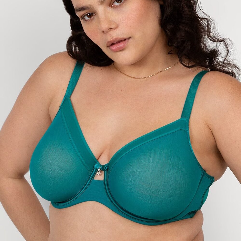 44F /44DDD Teal Mesh Curvy Contour Victoria's Secret Mesh Unlined Underwire Bra